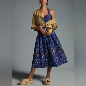 Anthropologie Printed Sweetheart Neck Sundress in Blue Motif - size 6